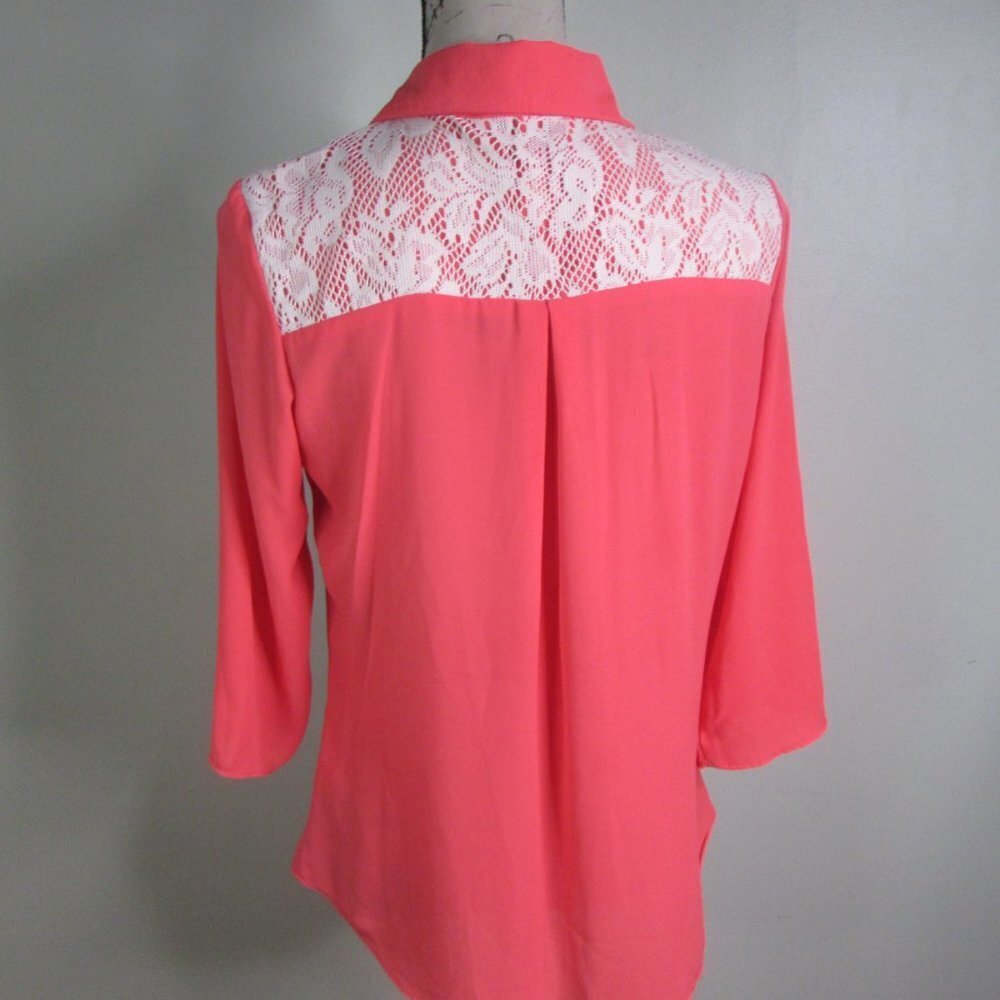 Nurture Blouse M Coral Button Up 3/4 Sleeve - Picture 9 of 11